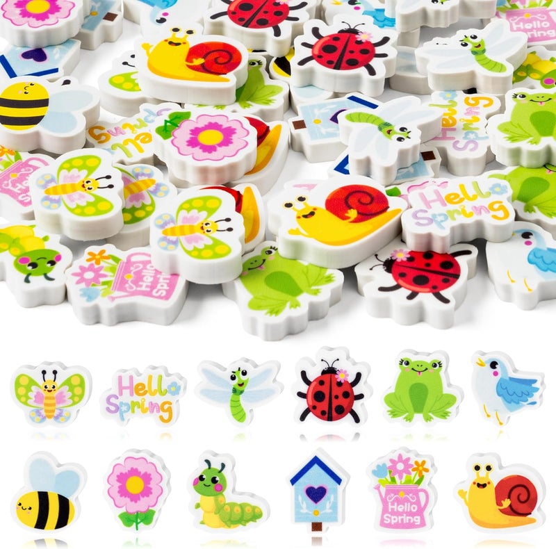 Yopyame 60PCS Spring Flower Butterfly Mini Eraser for Kids Bulk Assorted Novelty Tiny Pencil Eraser Cute Puzzle Eraser Desk Pet School Classroom Prize Student Homework Reward Gift Filling Party Favors - Image 1